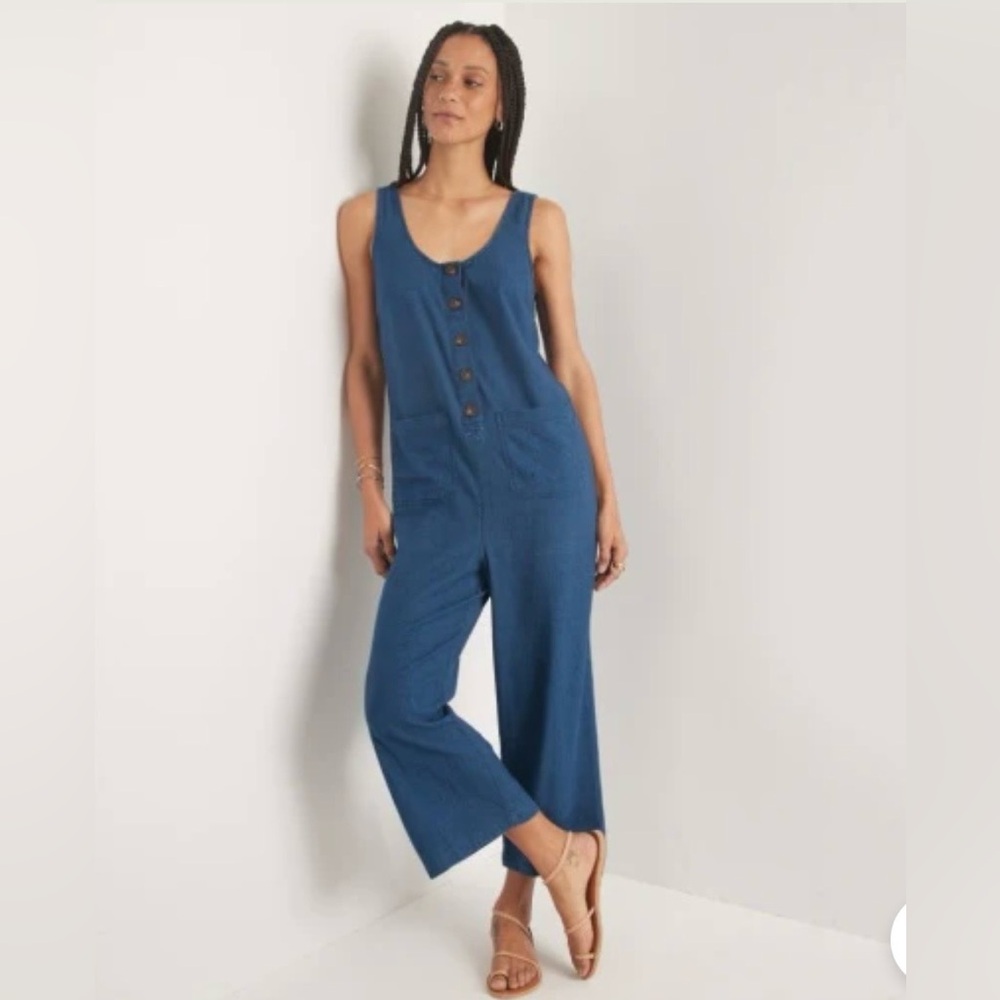 Marine Layer Sydney crop selvedge denim jumpsuit in indigo